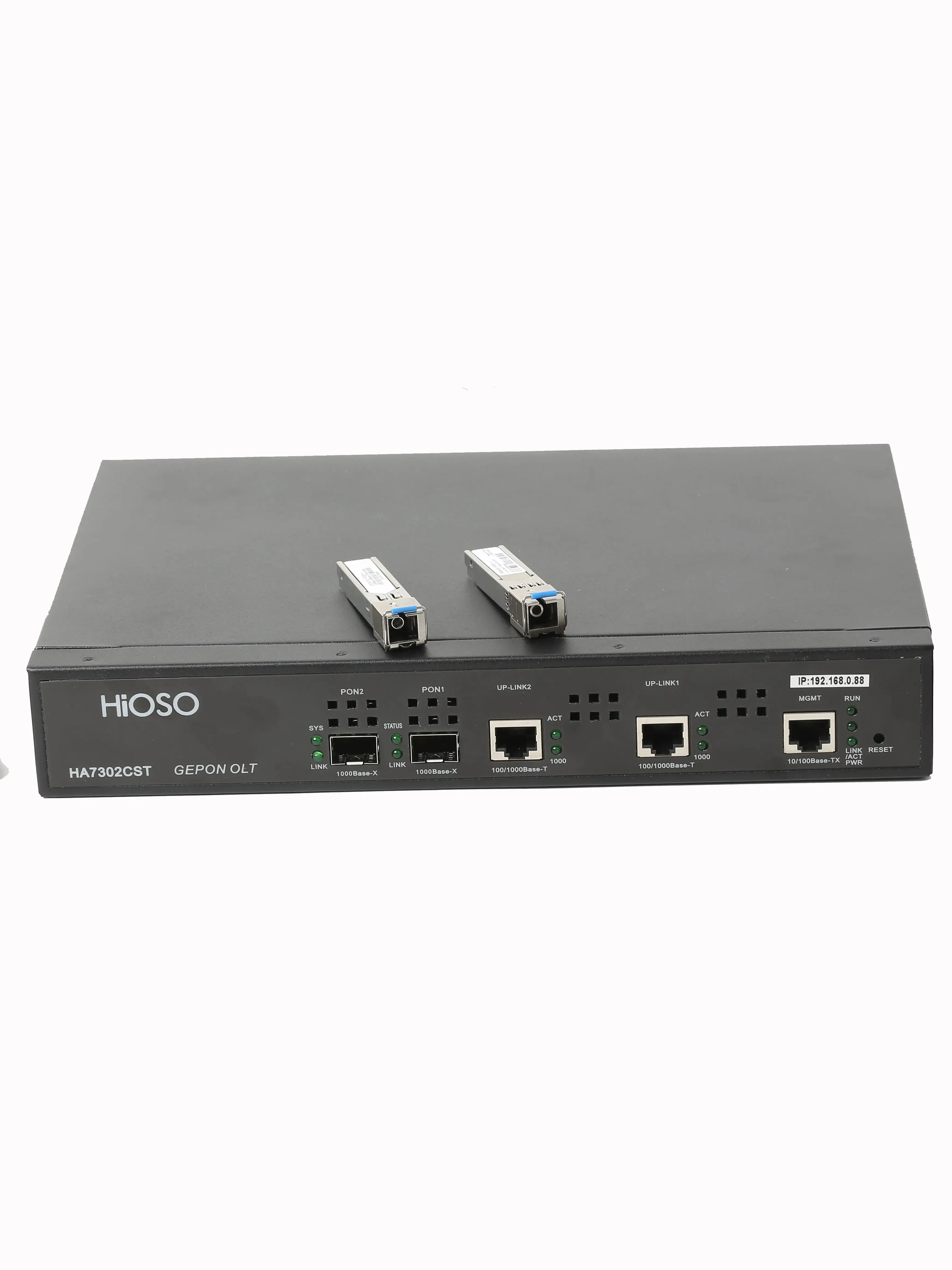 

HiOSO HA7302CST Epon Olt 2 Ports 2 Pon Olt With 2 SFP Modules Support 1:128 Each Port Compatible with Huawei ZTE ONU