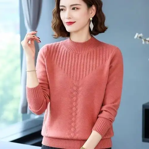 Knitting Bottoms Shirt Warm Spring Autumn Sweater New Women Half-Turtleneck Twisted Flowers Pullover Sweaters Pull Femme - Image 7