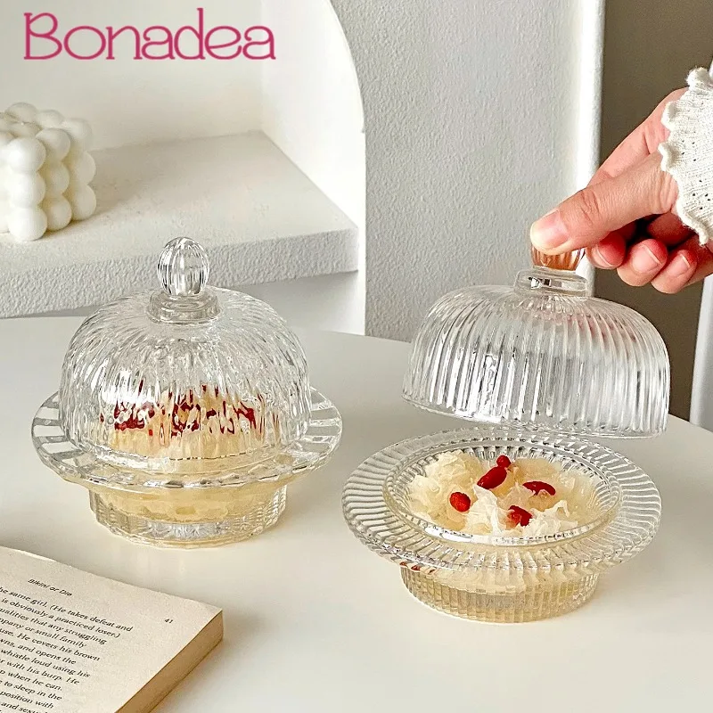 European-style Bird's Nest Bowl Tremella Glass Cup Transparent Glass Snack Bowl With Lid Dessert Bowls Small Soup Cup Home Tool
