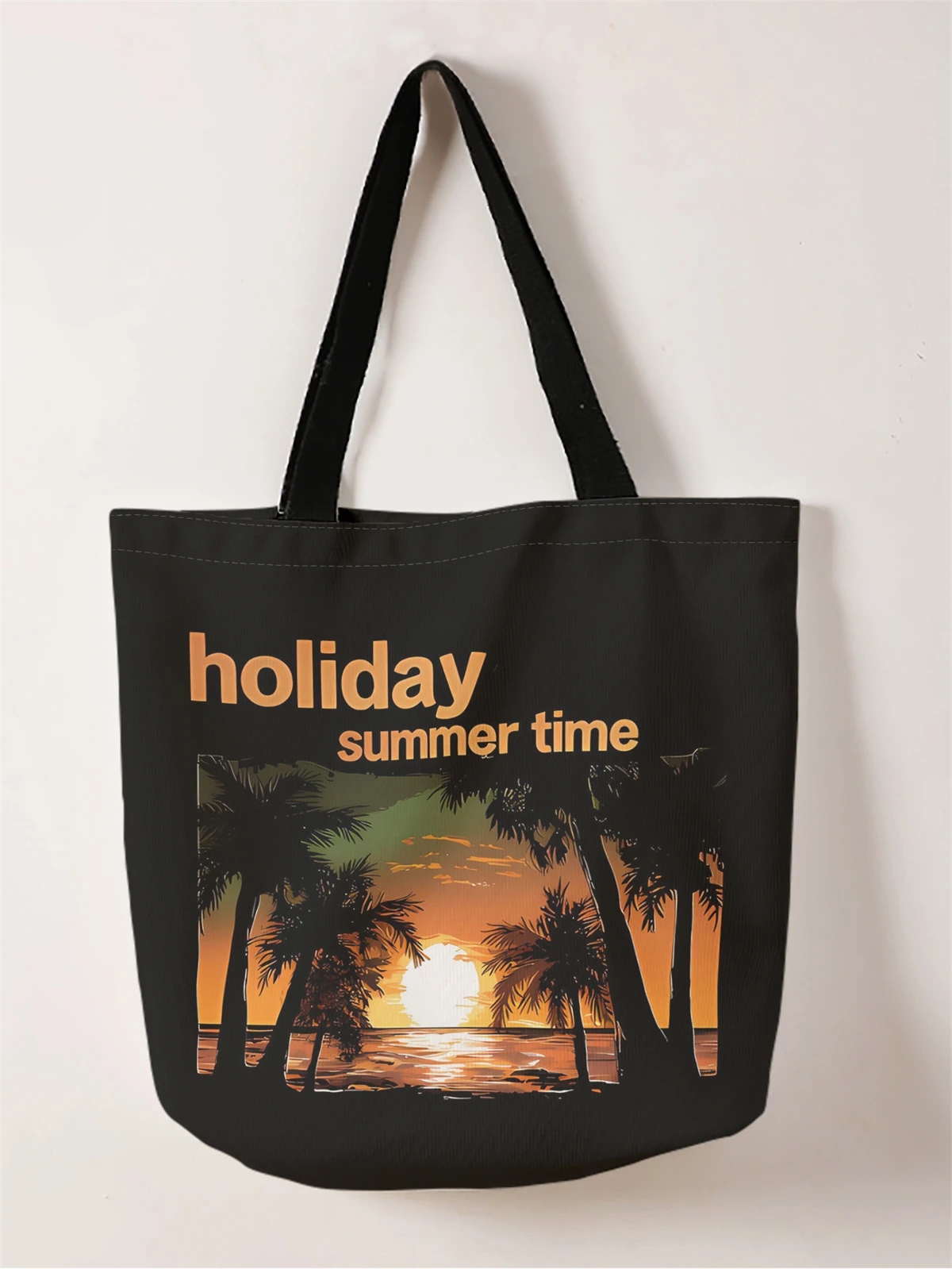 

1pc,vintage sunset handbag, reusable fashionable handbag, multifunctional handbag, printed canvas shopping bag