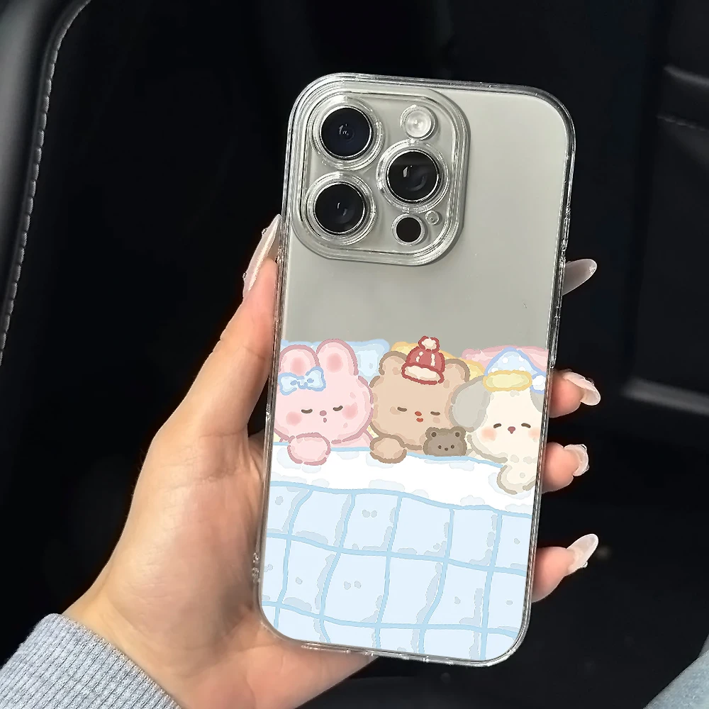 Cute Pet in Bed Silicone Phone Case for iPhone 17 16 15 14 13 12 11 Pro Xs Max Air Mini 7 8 6 6s Plus SE 2020 2022 Cover