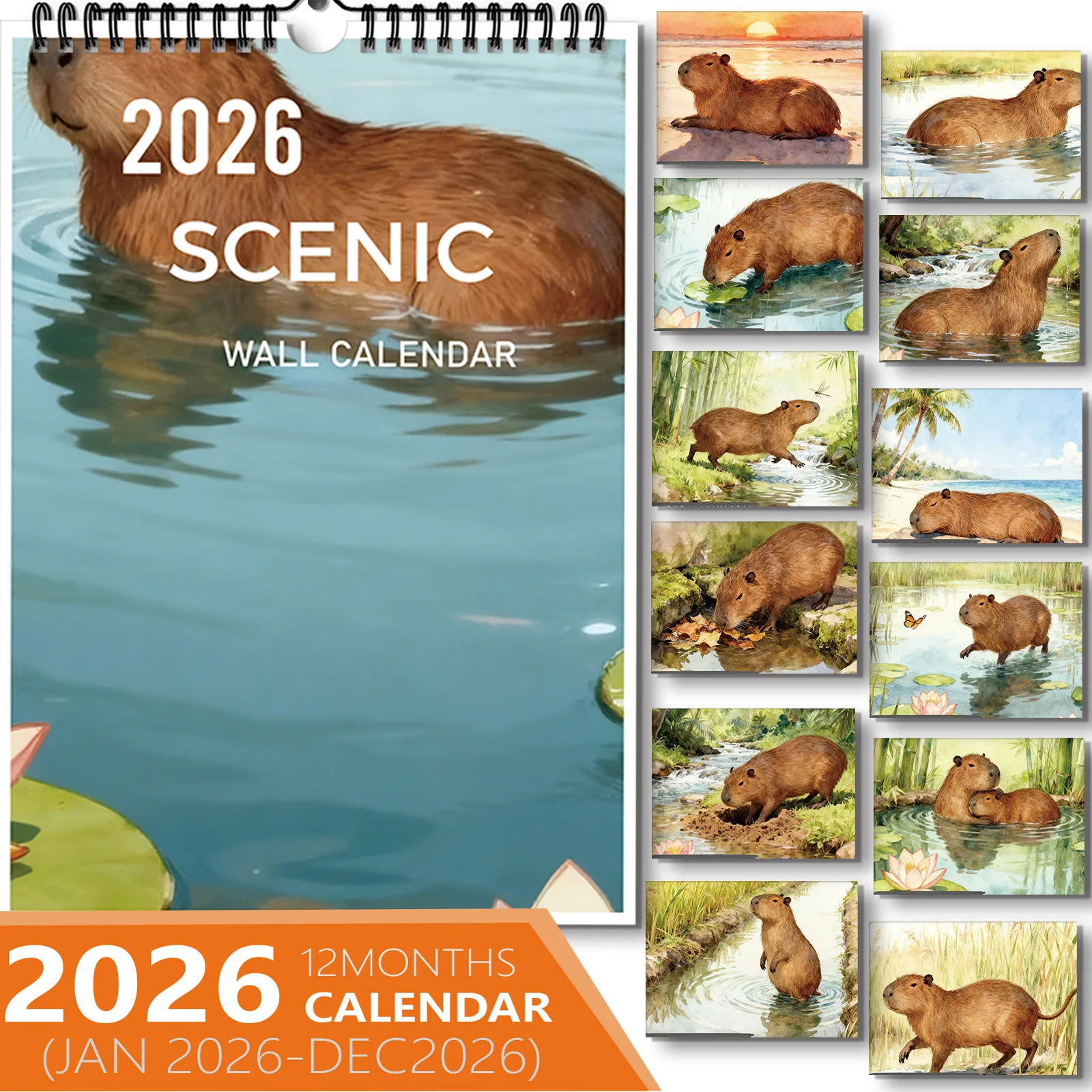 

1PC CharmingCalendar With Relaxing Capybara, Fit For Living Decor, Great For Animal Fans, Lovely New Year Present