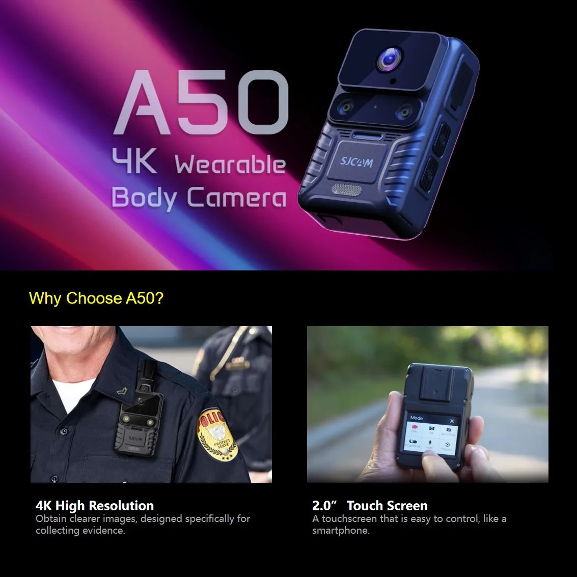 Wearable Body Camera SJCAM A50 Recorder Wearable Multi-Purpose 4K Video Camera