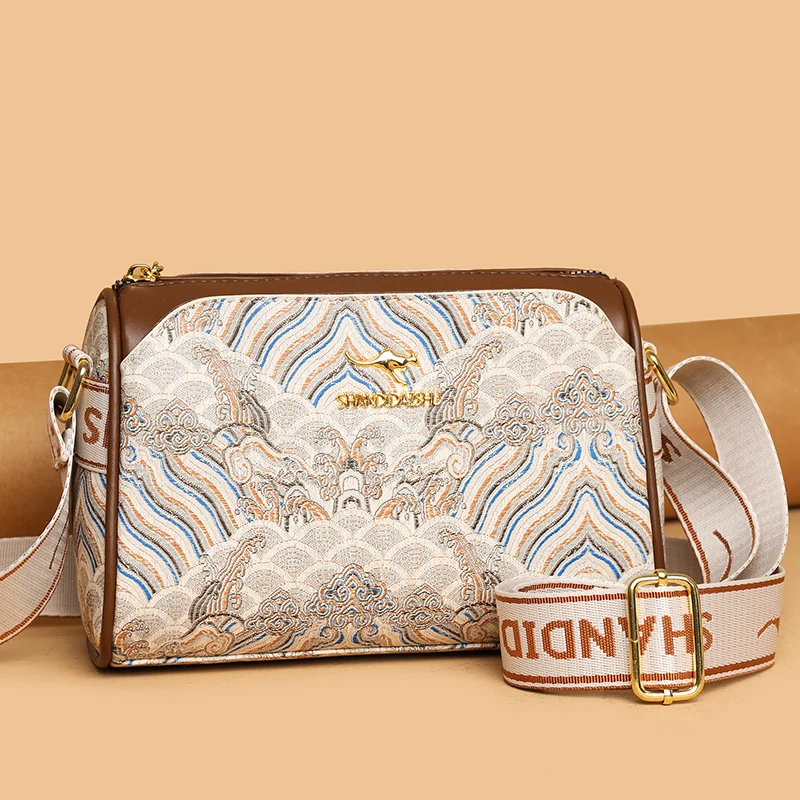 New Fashion Trend Embroidered Women\'s Shoulder Bag High Quality Soft Leather Women Crossbody Bags Luxury Designer Female Handbag