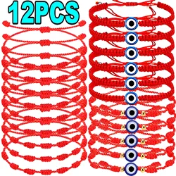 12PCS Blue Evil Eye Red Bracelet Women Men 7 Knot Lucky Handmade Braided String Adjustable Friendship Couple Bracelet Jewelry