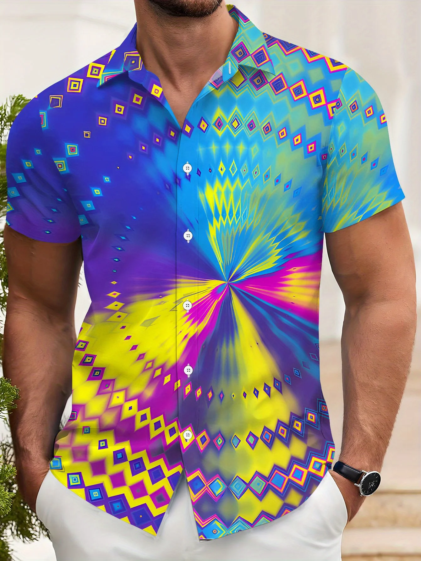 

Hawaiian Men's Casual Fashion Short Sleeve Shirt New Pattern Novel Color Bright Color