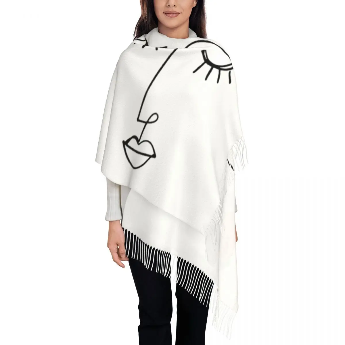 

Customized Print One Line Face Art Scarf Women Men Winter Fall Warm Scarves Pablo Picasso Shawls Wraps