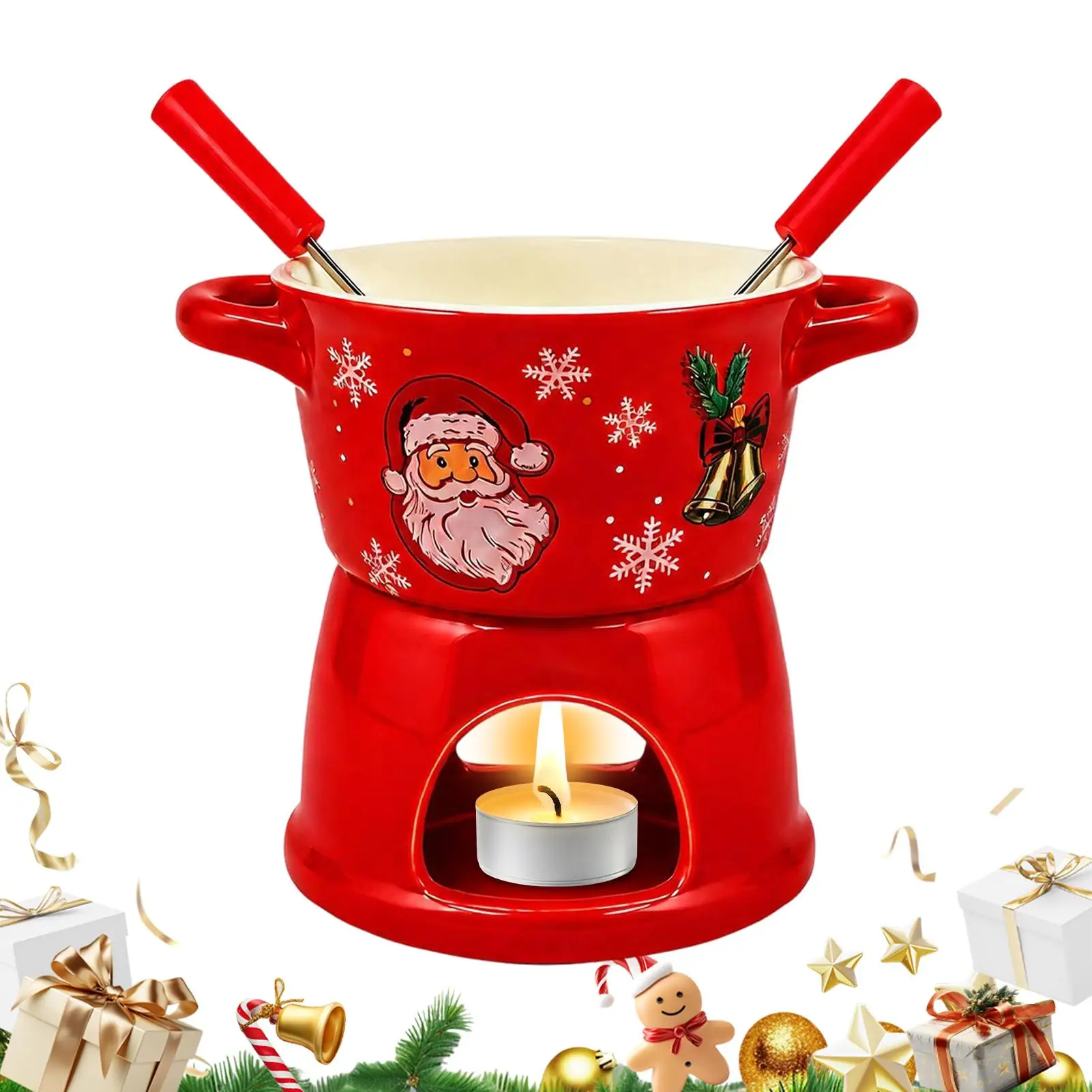 Ceramic Fondue Cup 300ml Ceramic Dipping Melting Pot with Fork Chocolate Fondue Pot for Cheese Butter Candy Tea Cold Weather