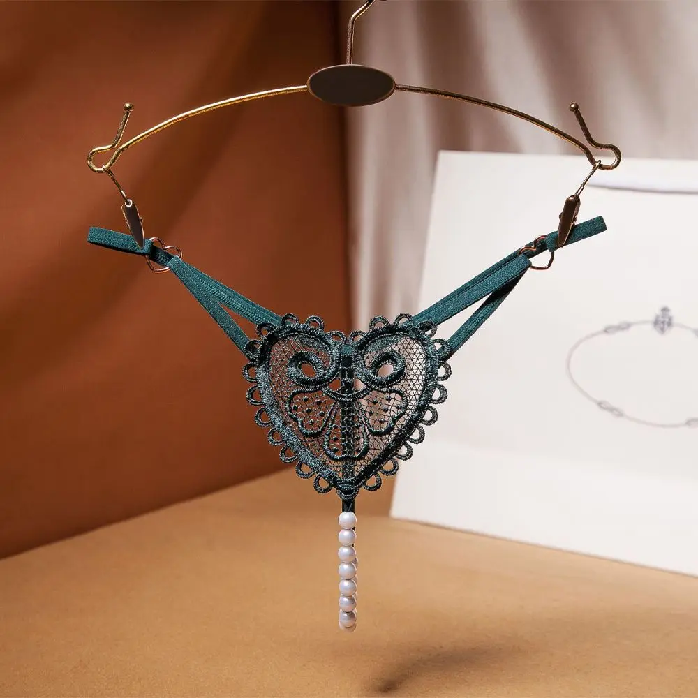 

Women Transparent Flower Love Heart Low-Rise Pearl Massage Panties Lingerie Underwear Thongs