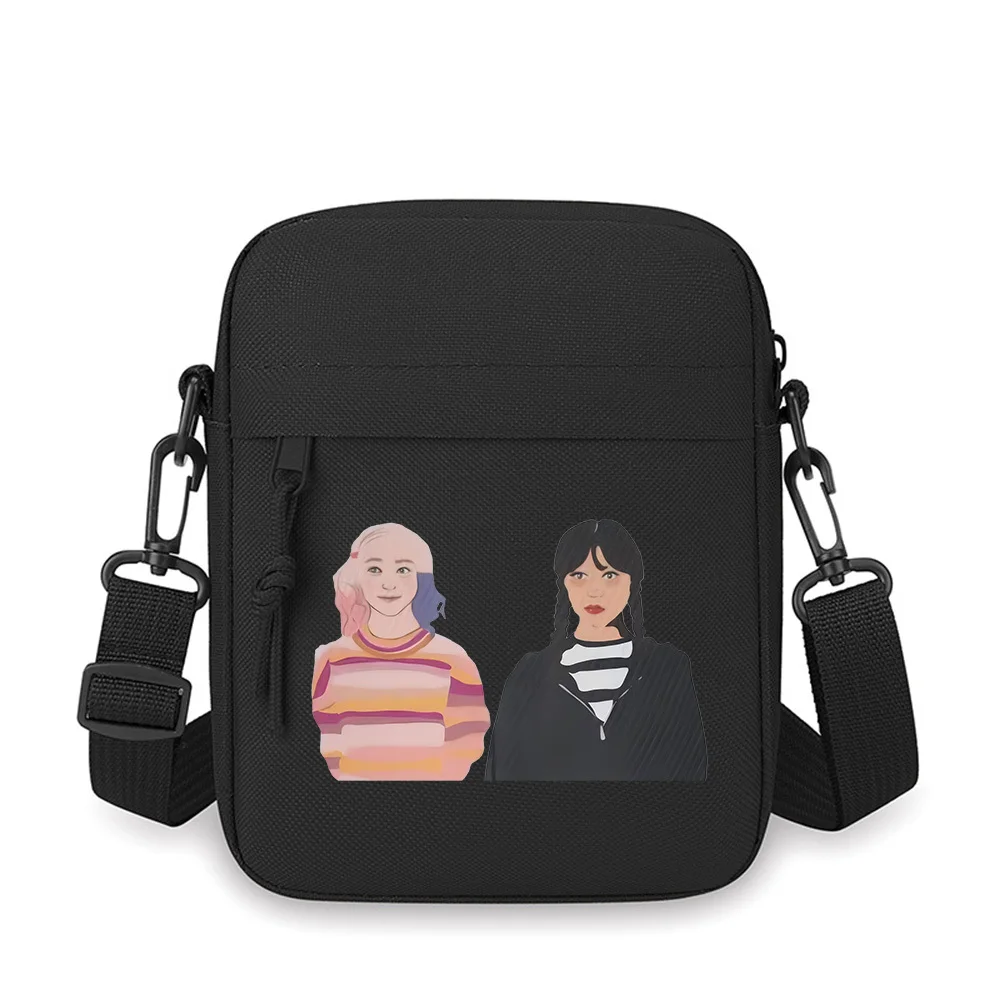 

Two girls with braids striped top. Men Crossbody Bag Single Shoulder Women Cartoon Anime Film Printing Design Unisex