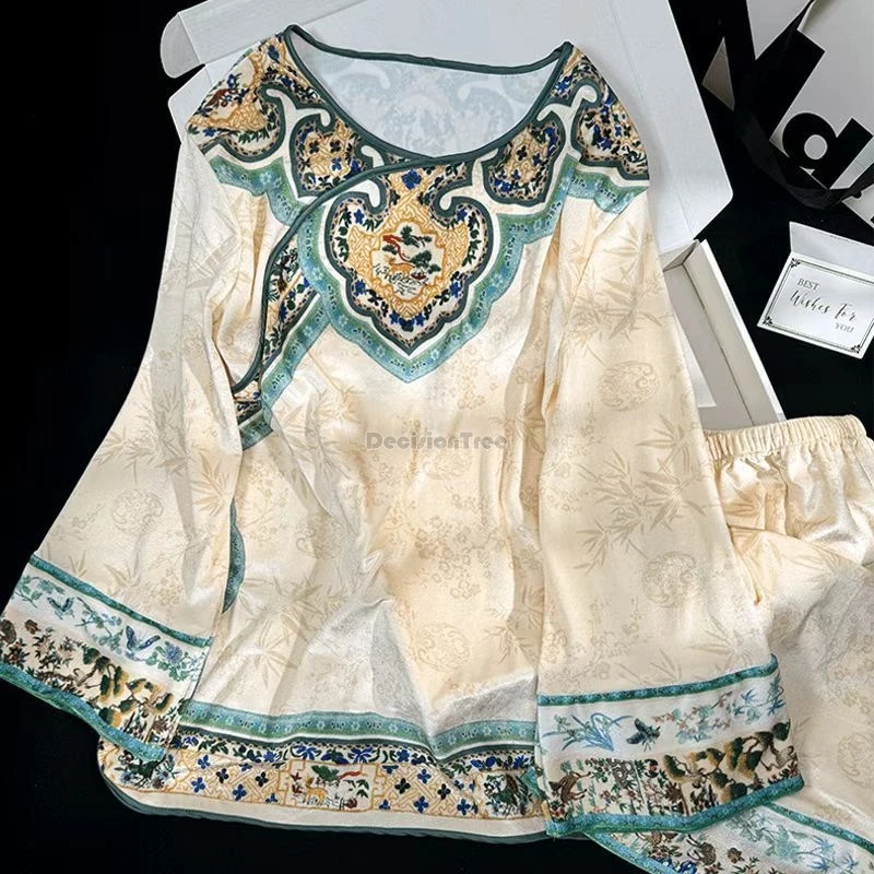 2025 spring autumn chinese court-style pajamas for women new ancient costume ethnic style long sleeve loose hanfu home wear set
