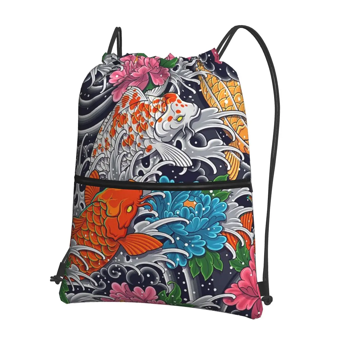 

Рюкзаки с рыбой кои и цветочным узором, повседневные портативные сумки на шнурке, спортивная сумка, сумки для книг для путешествий, школы