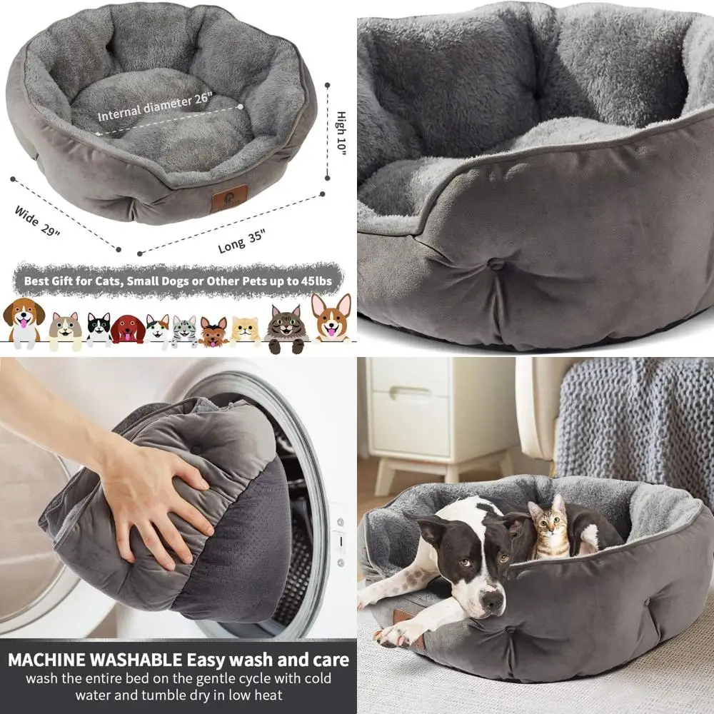 

Large Dog and Cat Bed, Soft & Washable, Anti-Slip & Water-Resistant, Grey, 35