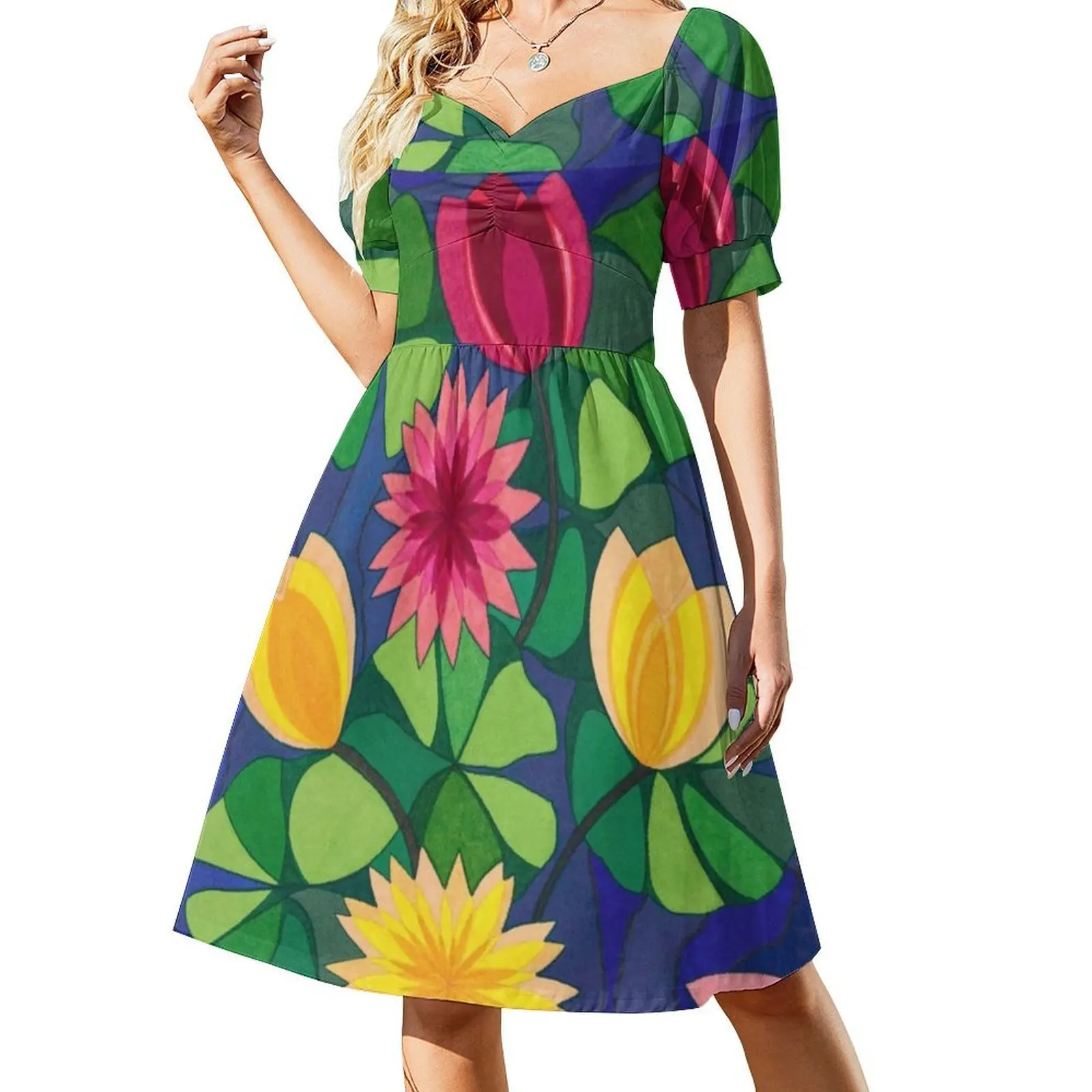 فستان حفلات نسائي من Water Lilies ملابس خروج عصرية مطبوعة للنادي للسيدات فستان فلورا أسترالي تجريدي هندسي #2