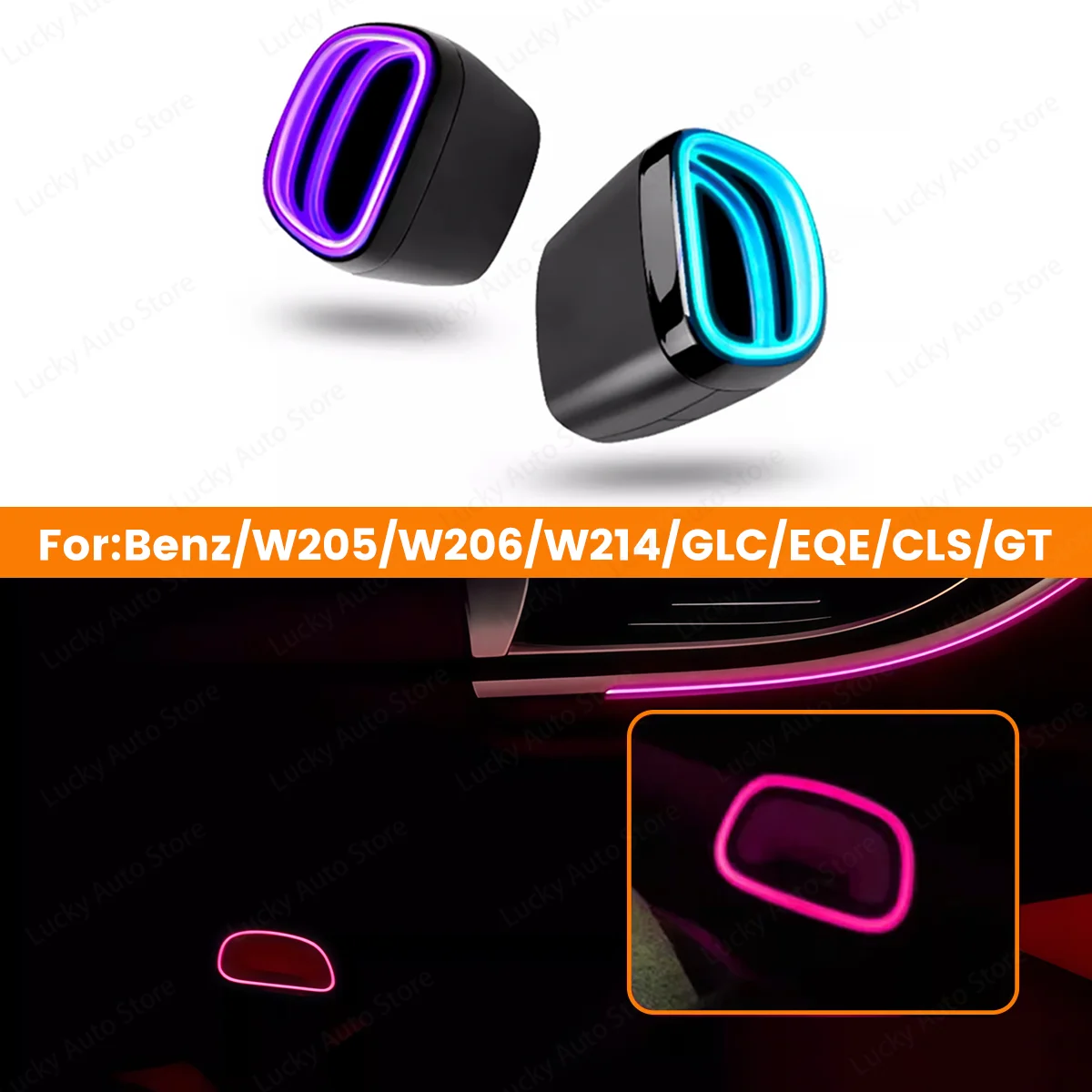 

LED Safety Buckle Seat Belt Decorative Lamp For Mercedes Benz W205 W213 W214 W206 X254 EQE CLS GT GLC Car 64 Color Ambient Light