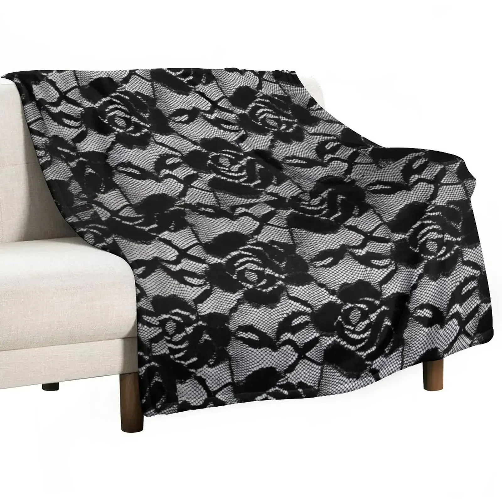 

Black Rose White Background Lace Pattern Throw Blanket Thins For Decorative Sofa Luxury Throw Bed covers Blankets