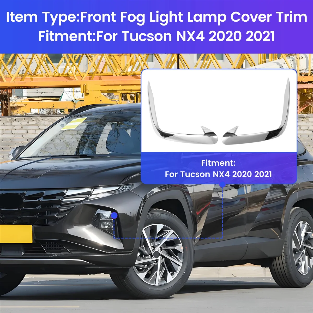 

A61E-for Hyundai Tucson NX4 2020 2021 Front Fog Light Lamp Cover Trim Bumper Molding Garnish Eyebrow Eyelid Chrome