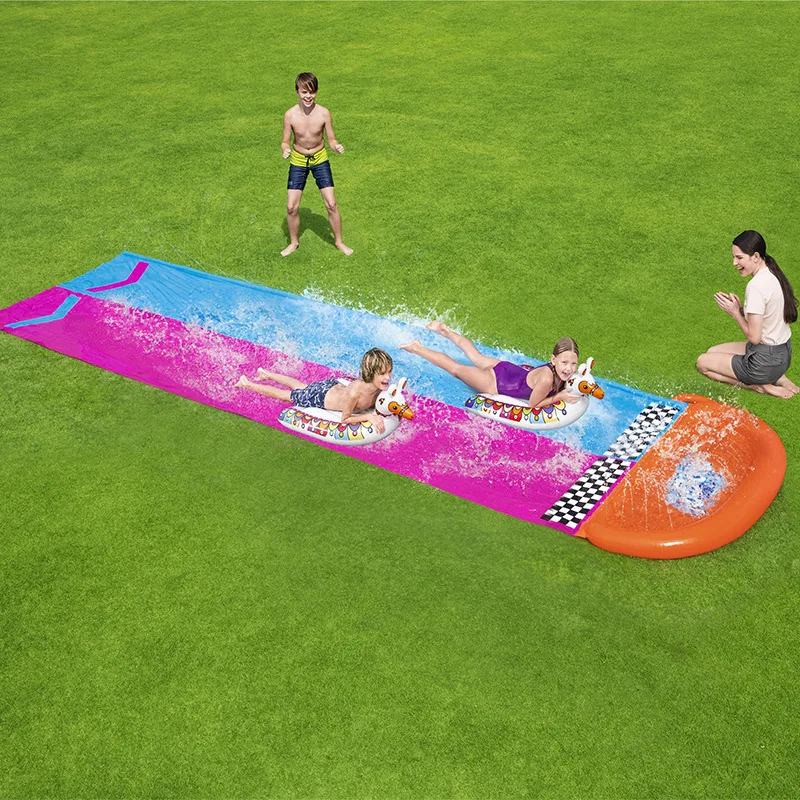 Double Surf Waterslide Race Outdoor Park Grass Spray Children's Toys Swimming Pool Inflatables