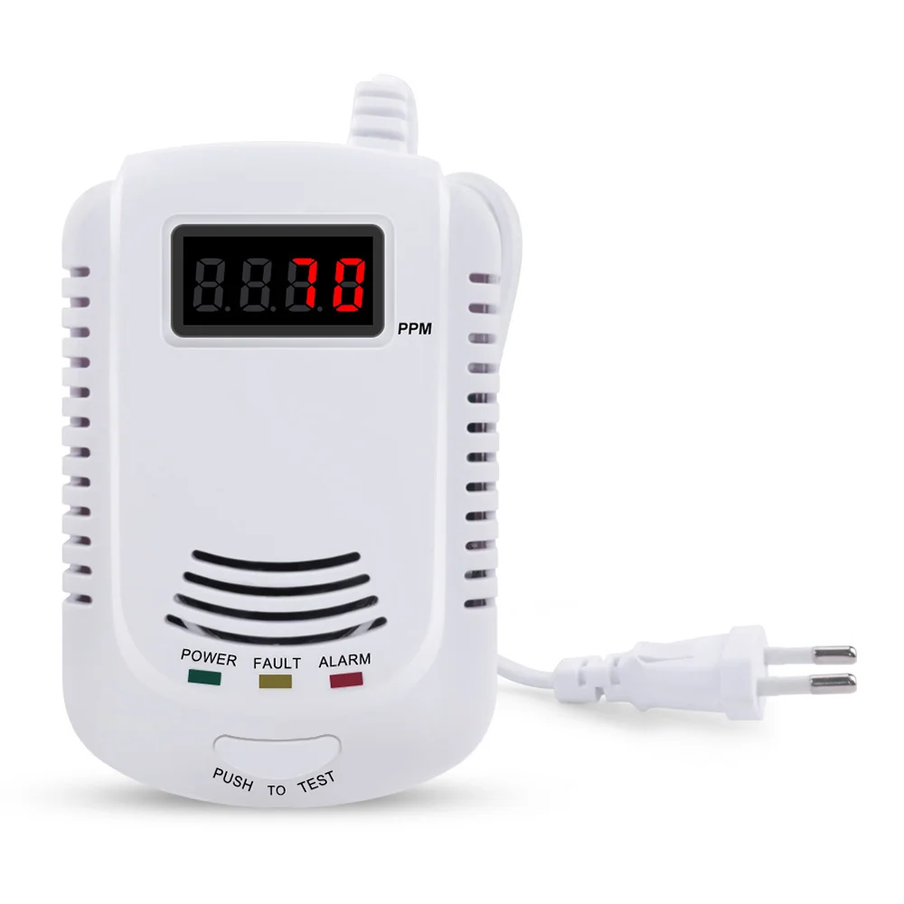 Gas Leak Detector Analyzer Carbon Monoxide Sensor LCD Digital Displayer Natural Gas 2 in 1 Alarm System,EU Plug