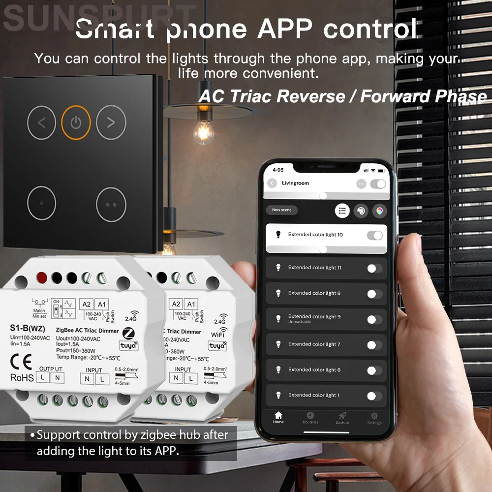 controlador-wi-fi-dimmer-triac-rf-ac-24g-10ac110v-220v-s1-b-wt-r11-com-controle-remoto-e-app-tuya-para-lampadas-de-cor-Unica-smd