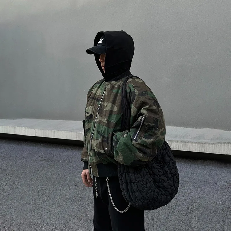 

Men's Double-Sided Wear Camouflage Bomber Jaet Flight Warmth Outerwear Autumn Winter Thiened Stand Fit Baseball Collar