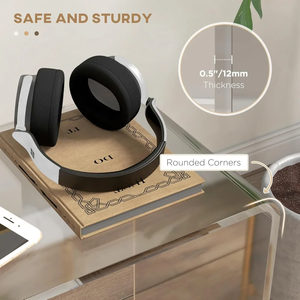 طاولة قهوة مستطيلة طويلة بطول 21 بوصة من الأكريليك بسمك 12 مم، شفافة