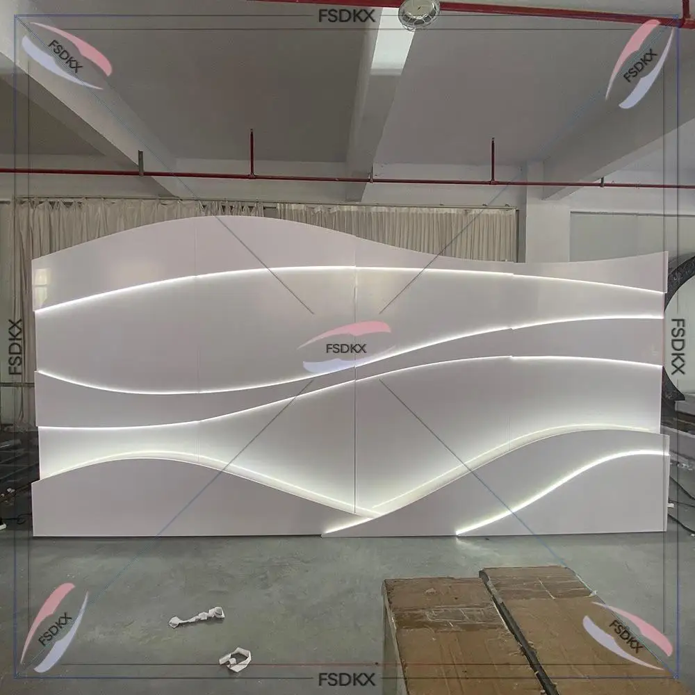 

FSDKX 3D White Event Acrylic Backdrop Stand Wedding Stage Decoration PVC Curve Background With Light