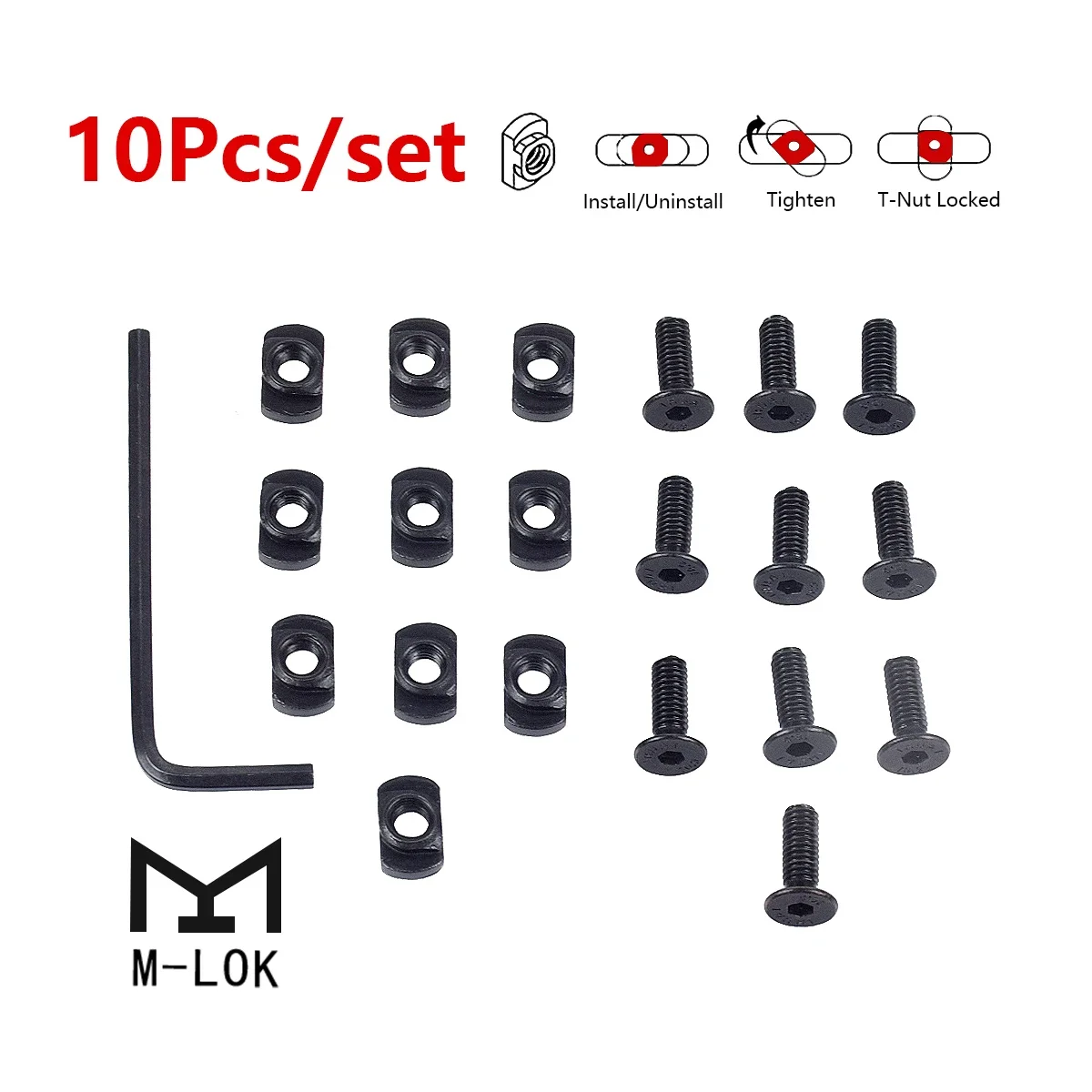 

Tactical 10Pcs M-LOK T-Nut Screw Replacement Set For Airsoft Rifle AR15 M4 MLOK Rail Sections Hunting Gun Accessories