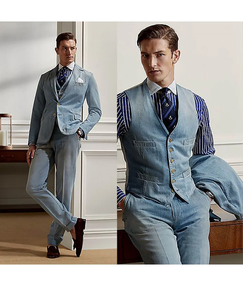 

Casual slim-fit British style men's suit with cowboy trend,New fashion 3-piece Men's Suit (Blazer+Vest+Pants )Party Gowns