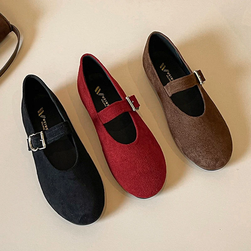 

Women Ballet Flats Round Toe Faux Suede Ladies Casual Ballet Shoes Soft Leather Elegant Dress Shoes Size 35-43
