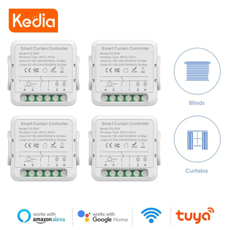 

Смарт-переключатель для штор Tuya, Wi-Fi, для роликовых затворов, для поворотных дверей, работает с приложением Alexa Google Home Smart Life