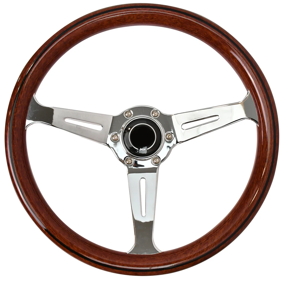 

14inch Universal 345mm ABS Retro Steering Wheel Wood Grain Black Lines Racing Steering Wheel with Long Bar Falt Bracket