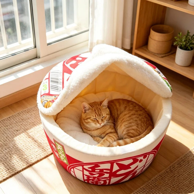 Pet Dog Cat House Kennel Super Large Instant Noodle Warm Dog Cat Nest Beds Cushion Udon Cup Noodle Pet Bed Cozy Nest