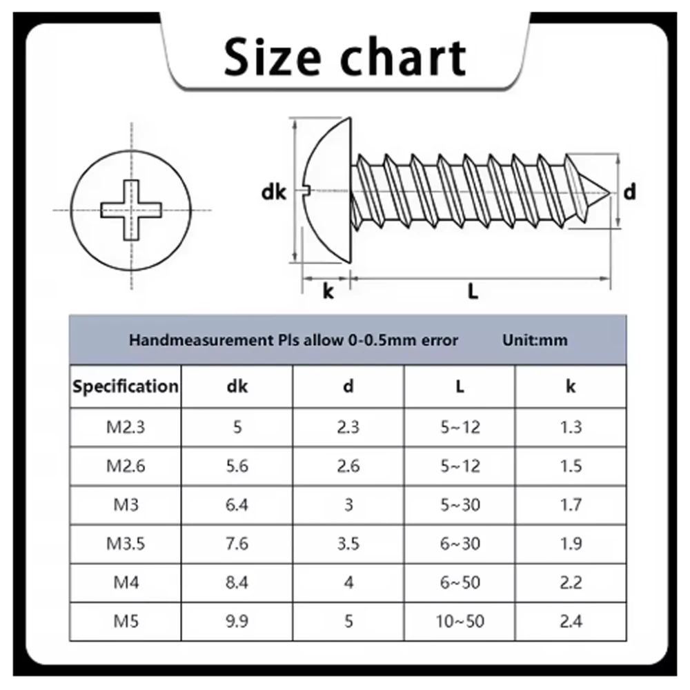 M2.3M2.6 M3 M3.5 M4 M5 Black Carbon Steel Phillips Truss Head Self Tapping Screw Cross Flat Head Self-Tapping Screws 15-200pcs