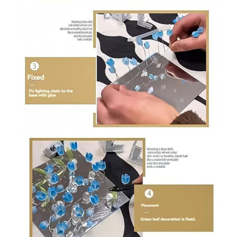 ABJY-DIY الزنبق مرآة مكعب ضوء الليل مصباح الغرفة ديكور زخرفة المواد اليدوية حزمة مكتب الديكور الوردي