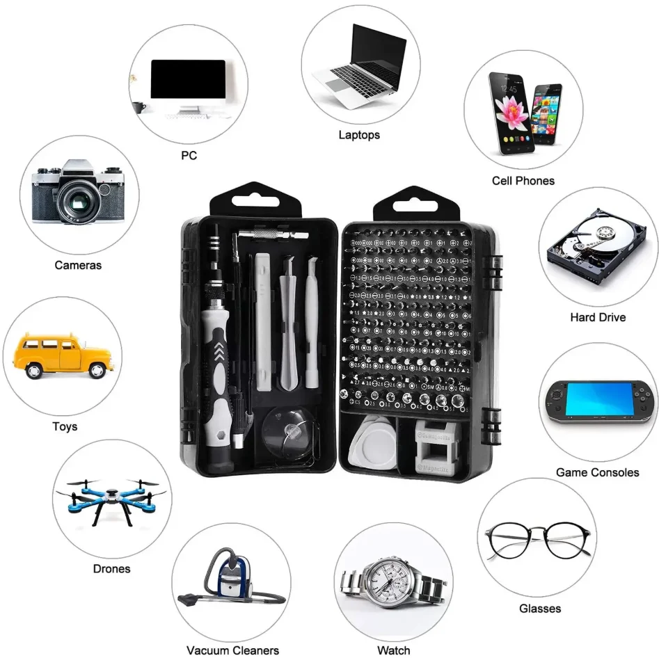115 em 1 conjunto de chave de fenda de precisão profissional kit de bits hexagonais torx magnéticos, ferramenta de reparo eletrônico para xiaomi, mac, pc e iphone