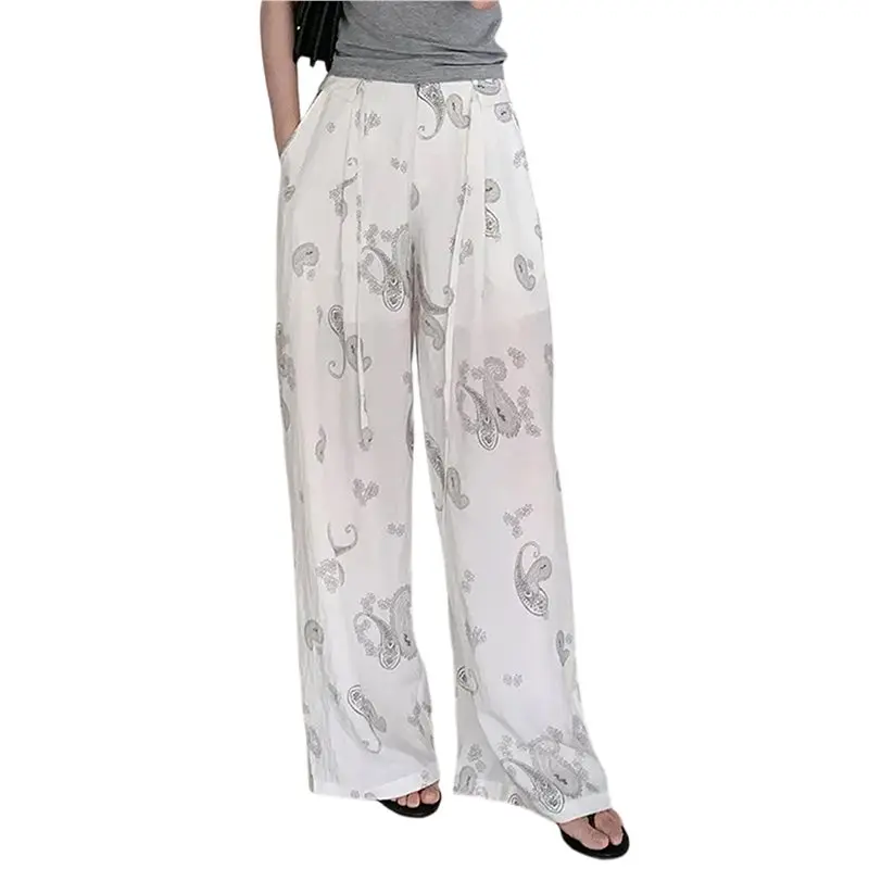 

CYL-Pants For Women High Waisted Baggy Floral Printed White S