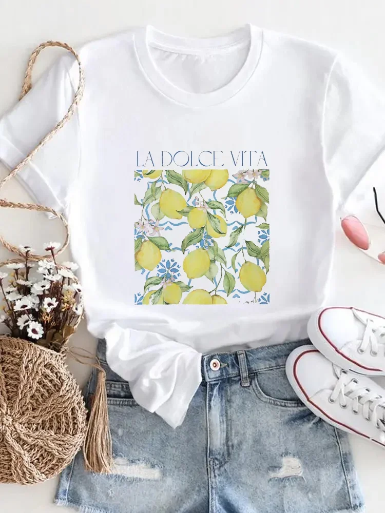 

Lemon Fruit Pattern Casual Printed Women's Short Sleeved Trendy Summer T-Shirt Fashion O-Neck Fashion Women Clothing
