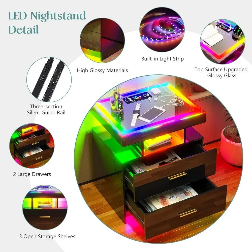 Set di 2 comodini a LED