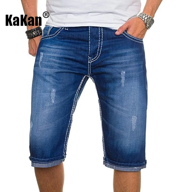 

Kakan - New Men's Elastic Short Jeans, Y2k Summer Pants Blue and Black Jeans Jeans Man Brand