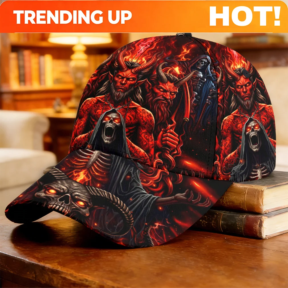 Customization Customization 1pc Retro Gothic Grim Reaper & Demons Baseball Cap - Full Print Fiery Suitable For Jogging, Cycling,