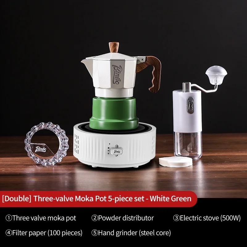 Bincoo Three Valve Moka Pot Small Espresso Machine Coffee Pot Electric Stove Grinder Set Person