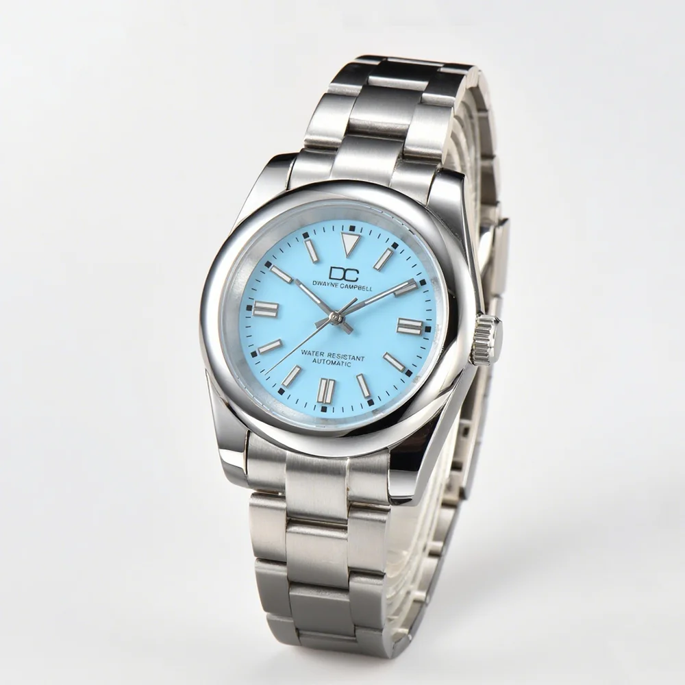 Custom Logo Watch Fit For NH35 Automatic mechanical watch 39MM New Silver Steel Watch Case Plane sapphire glass 28.5MM Dial