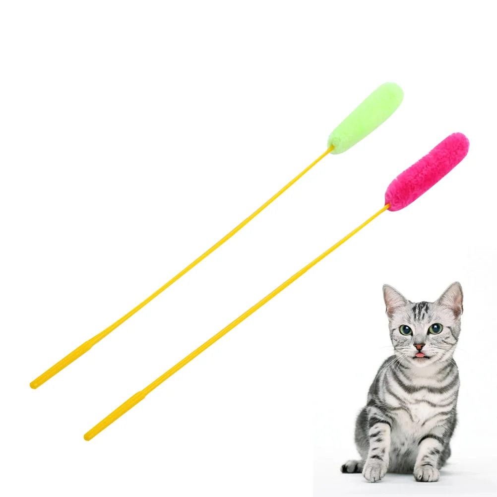 

10pcs Plush String Toy Training Wand Cat Interactive Plush Wand Toy Funny Stick Teaser for Cat Kitten (Random Color)