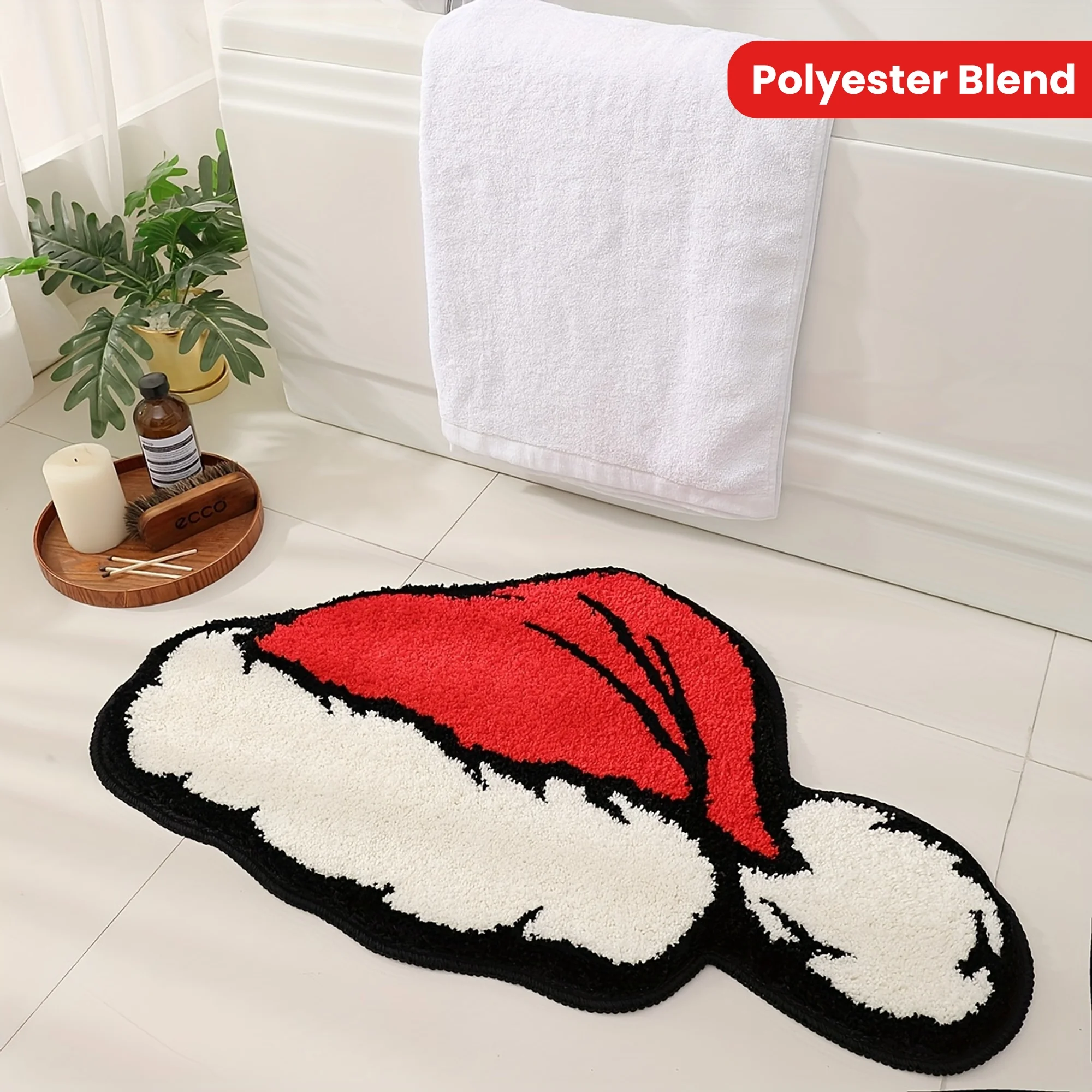 VIKAMA Frohe Weihnachten, Weihnachtsmütze, lustige und niedliche Heimdekoration, rote, saugfähige Badezimmer-Bodenmatte und Fußmatte, Heimdekoration
