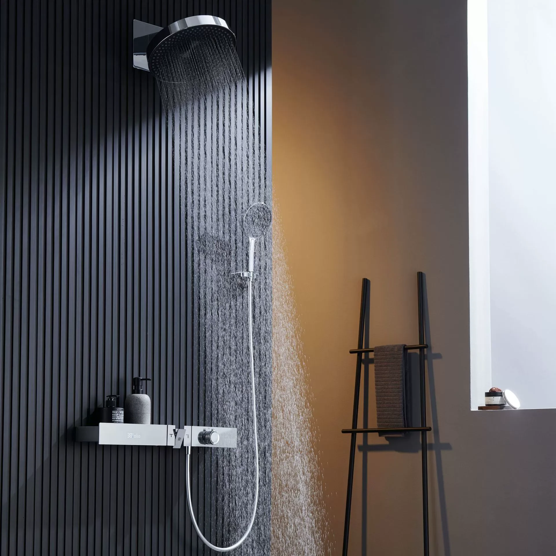 

Smart Grey Thermostatic Bathroom Shower Faucet Display Concealed White Rainfall Shower Faucet Luxury Black Bath Shower Mixer