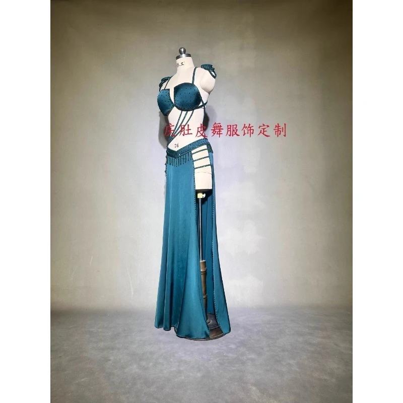 Customized Belly Dance Clothes Performance Costume Elegant Set Indian Clothes Women Exotic Dancewear Bra Double Slit Long Skirt