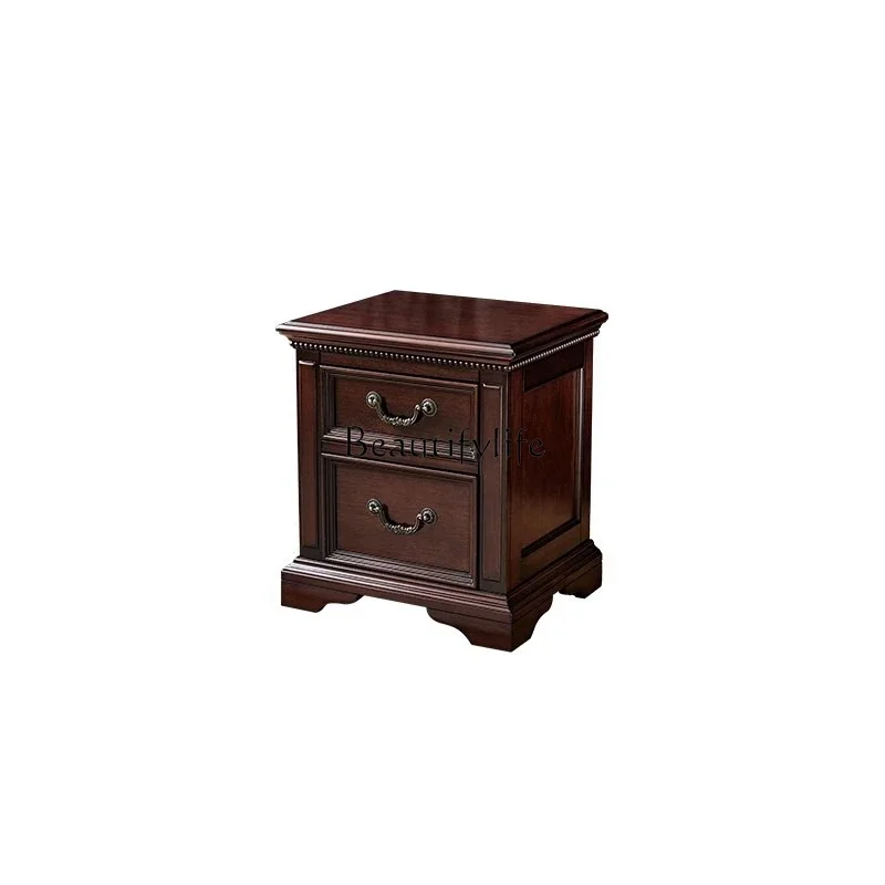 

pg451American solid wood bedside table gold silk teak bedroom bedside locker double drawer