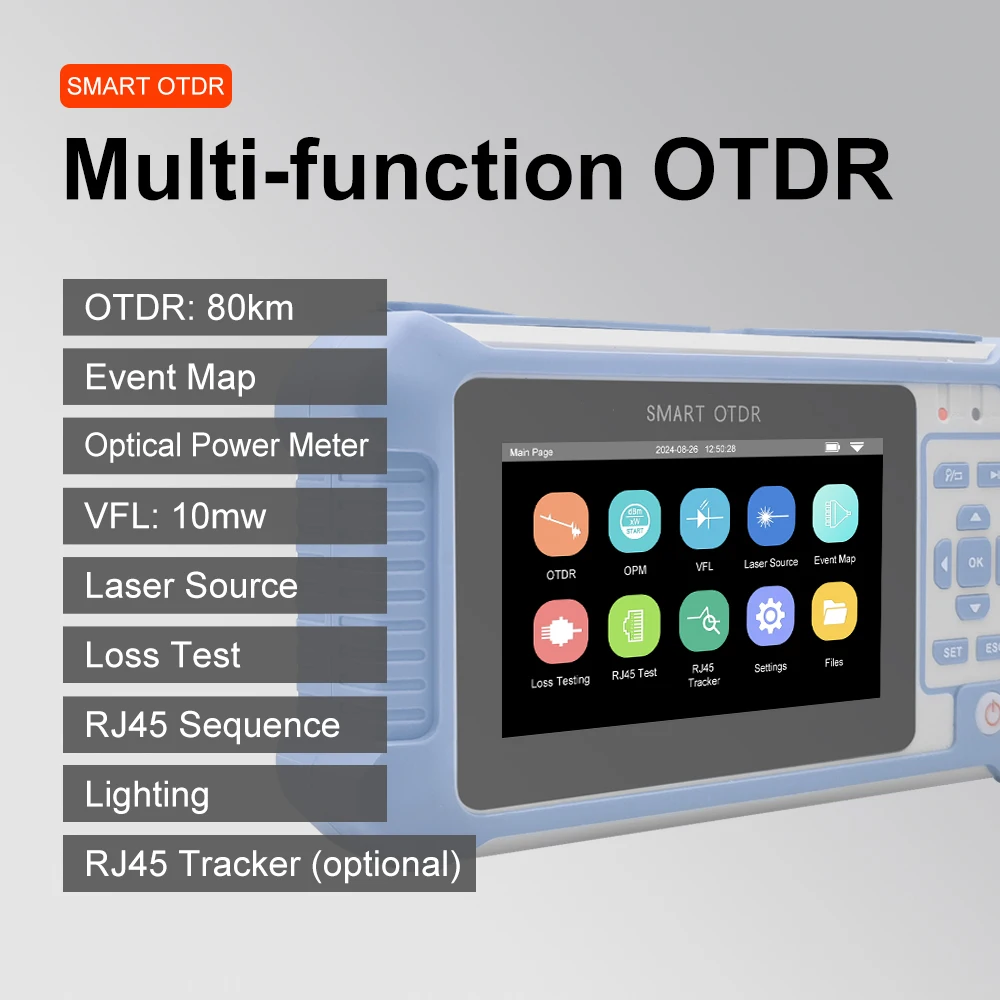 9-in-1 smart OTDR, Automatic test and Manual test, SC/FC dual-port compatible, five languages, support for customer upgrades