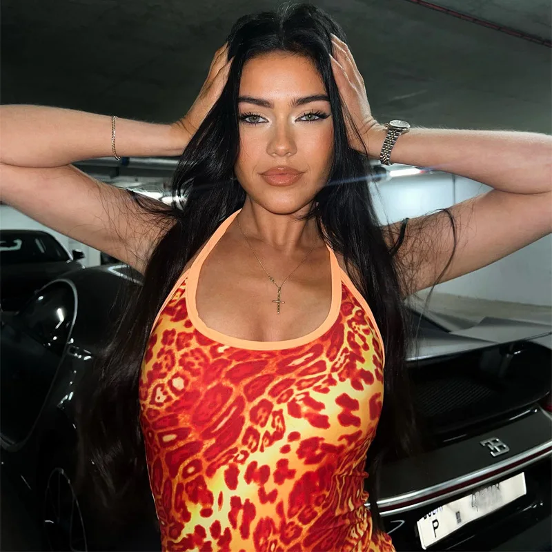 Y2K Vintage Floral Cross Camis Dress Women Slim Sleeveless V-Neck Summer Sexy Cute Backless Patry Black Mini Dresses Woman Cloth